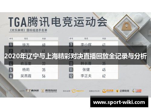 2020年辽宁与上海精彩对决直播回放全记录与分析